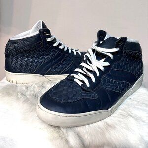 Bottega Veneta Mens Blue Intrecciato Leather+Suede High Top Sneaker EU 44 USA 11